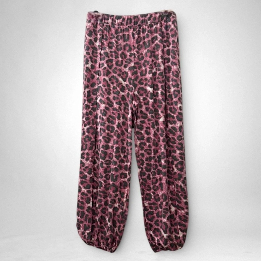 ZENANA Leopard Print Split Side Pant Joggers Elastic Waist 3X Pink Cranberry New - Picture 6 of 12